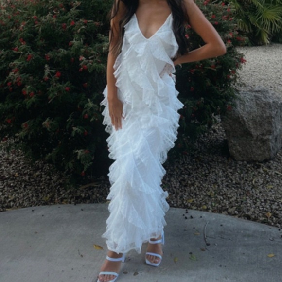 BHLDN Anthropologie White Lace Ruffle Dress - Picture 2 of 11